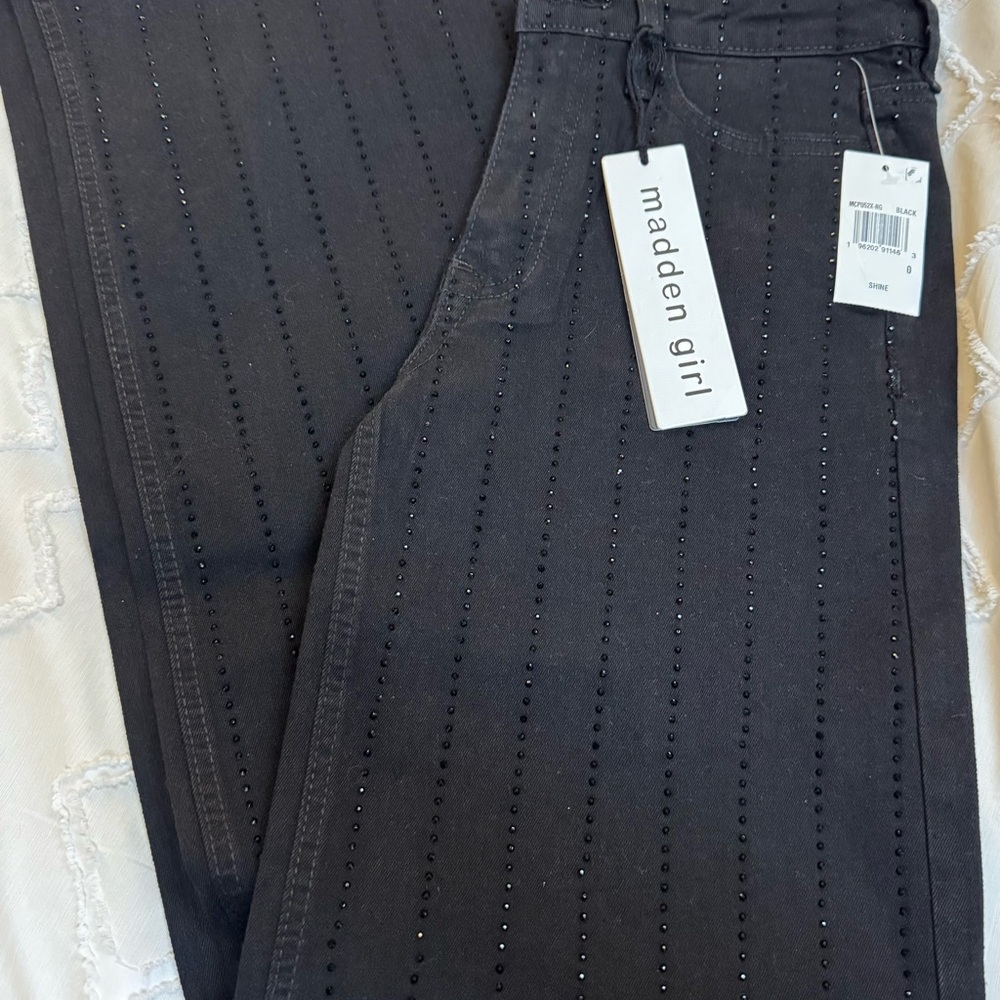 Madden Girl Black Jeweled Vertical-Strip Jeans